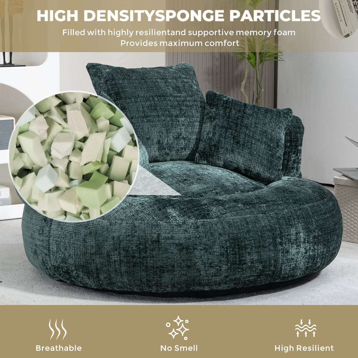 Lazy Sofa High Back Bean Bag Chair Couch With 3 Pillows - Furniture Home Direct