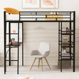 Loft Metal Bed With 3 Layers Of Shelves And Desk, Stylish Metal Frame Bed With Whiteboard - Furniture Home Direct