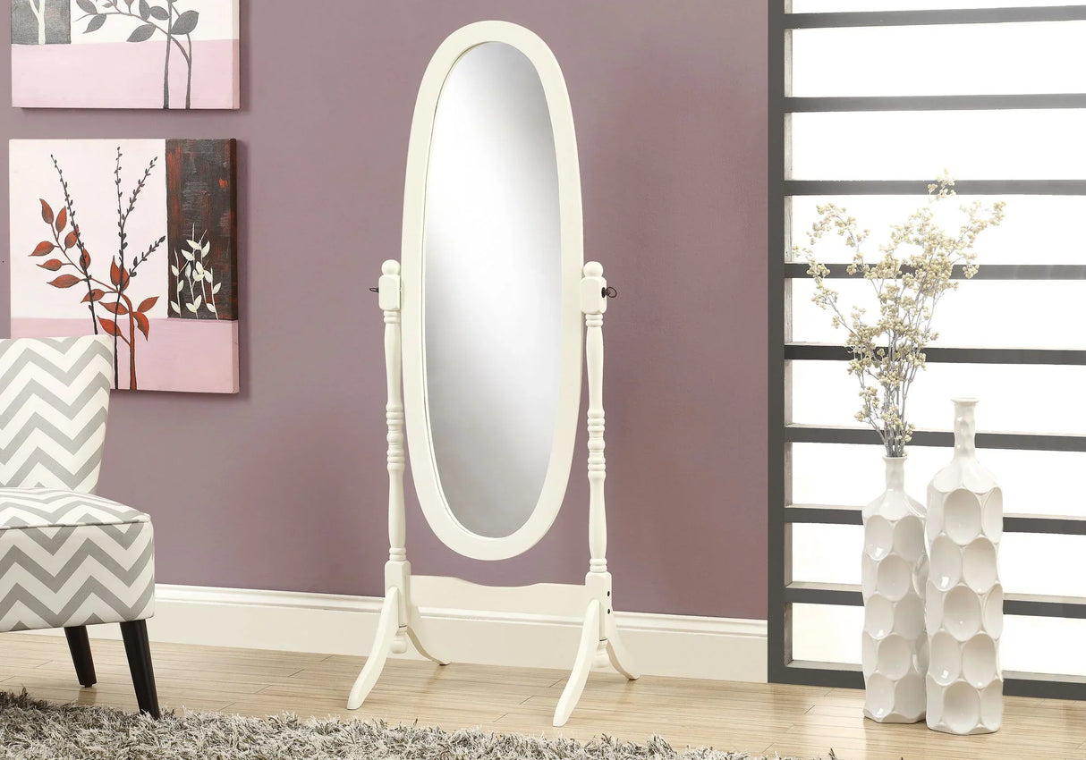 Standing Floor Mirror Full Length Oval Dressing For Bedroom - White - Furniture Home Direct