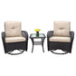 3 Pieces Conversation Set, Outdoor Wicker Rocker Swivel Patio Bistro Set, Rocking Chair With Glass Top Side Table - Furniture Home Direct