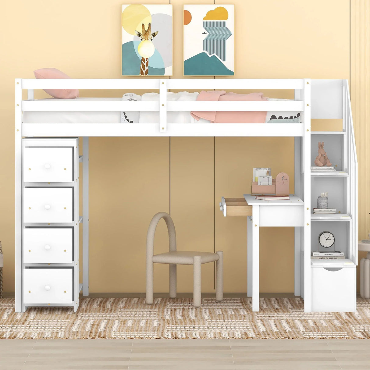 Loft Bed With Storage Drawers, Desk And Stairs With Shelves - Furniture Home Direct