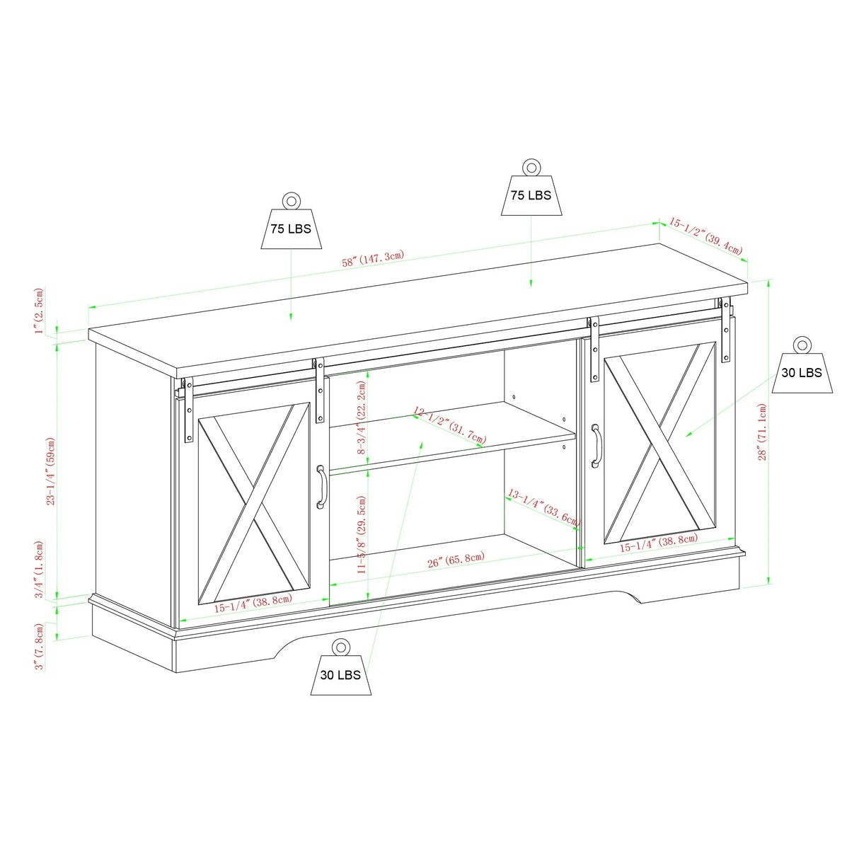 Farmhouse Sliding X Barn Door TV Stand - Furniture Home Direct