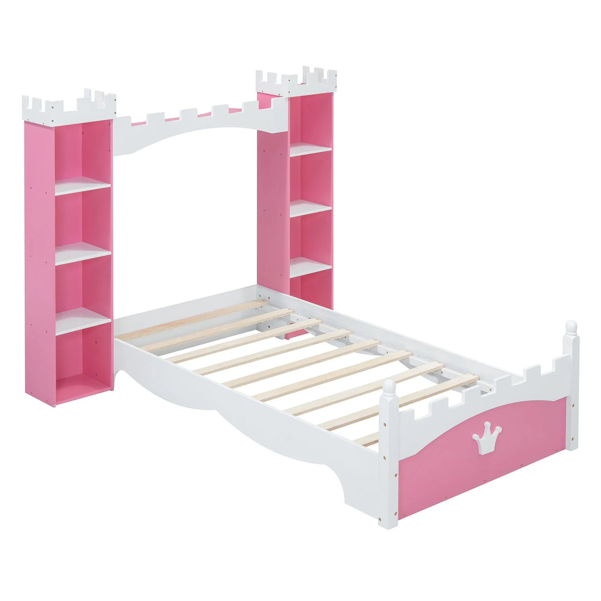Castle Shaped Bed With Storage Shelf, Dreamy Platform Bed For Kids Bedroom - Furniture Home Direct
