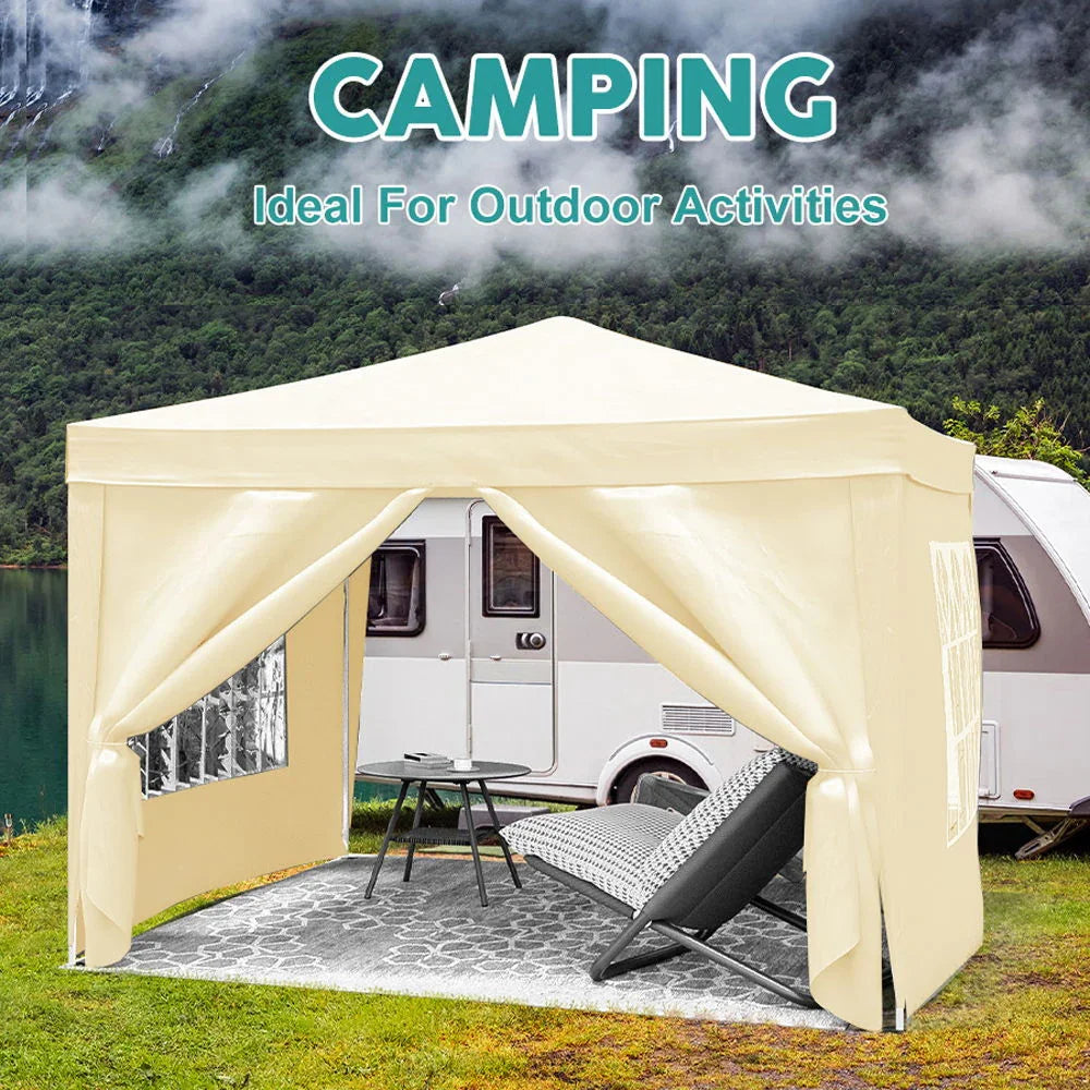 10'X10' Folding Canopy With 4 Removable Sidewalls Outdoor Event Shelter UPF 50+ Gazebo Portable Tents For Parties Beach Camping Wedding Ez Pop Up Canopy 4 Pieces Weight Bag + Carry Bag - Furniture Home Direct
