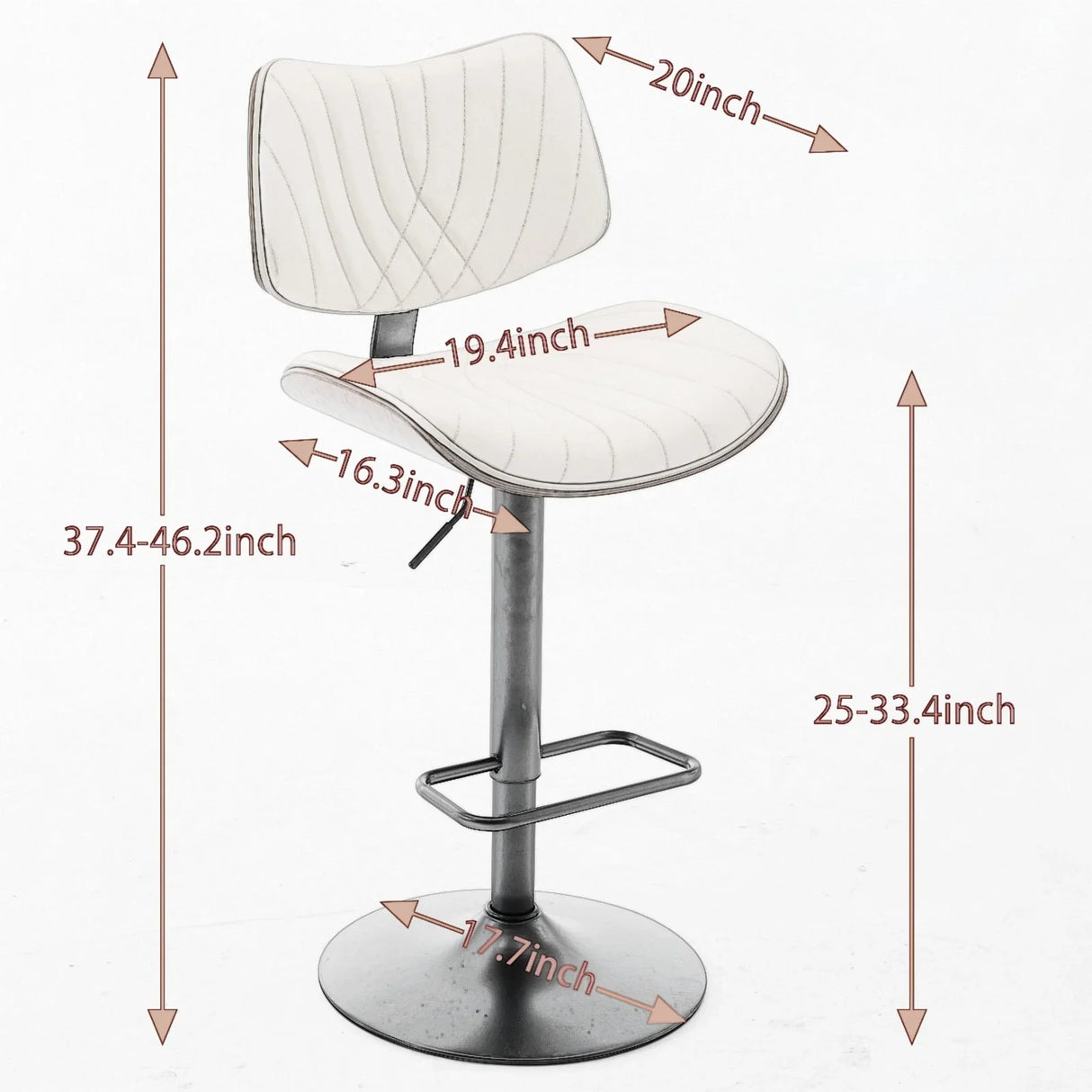 Counter Stool Adjustable PU Leather Upholstered Black - Furniture Home Direct
