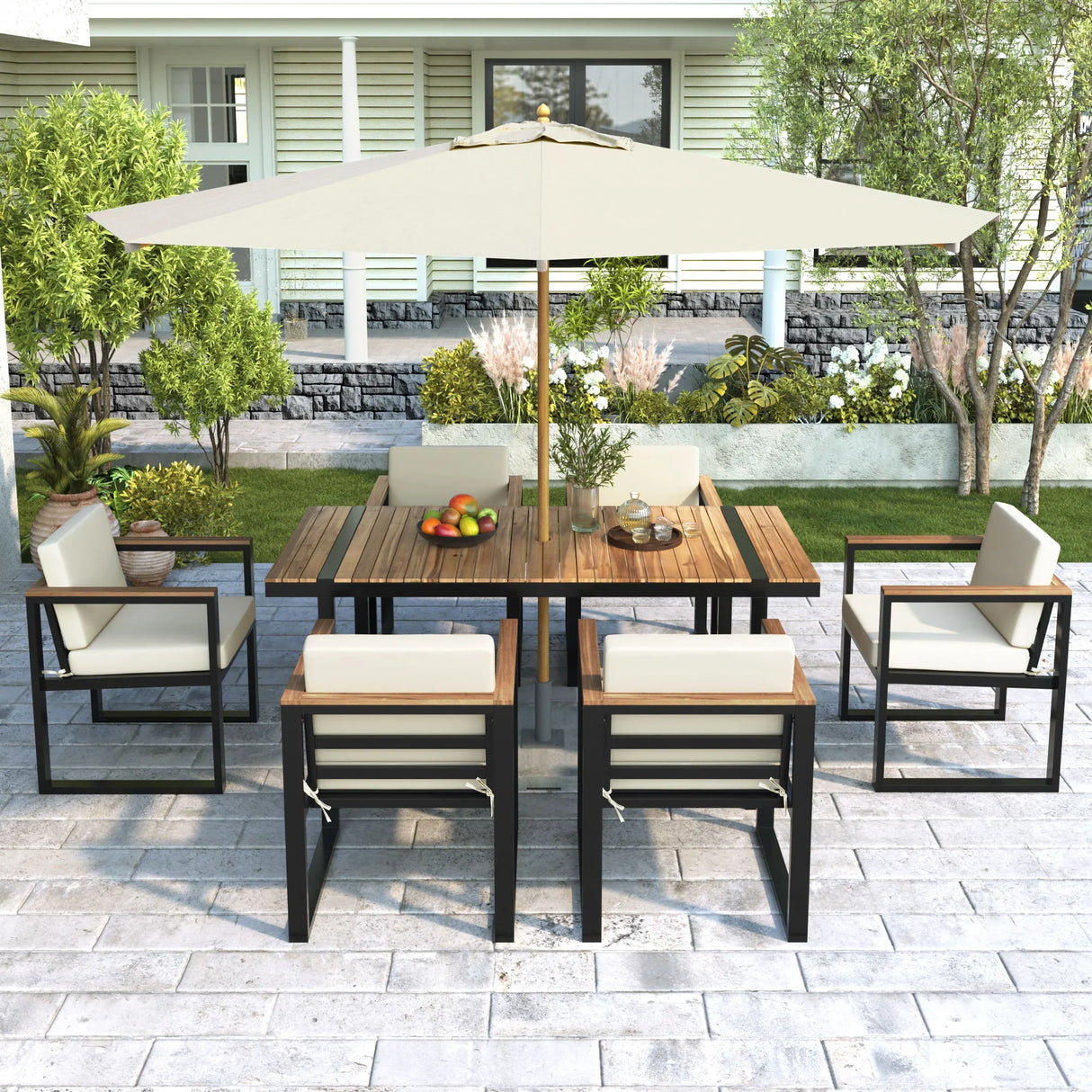7 Pieces Outdoor Dining Set Patio Dining Table And Chair Set With And Removable Cushions For Patio - Furniture Home Direct