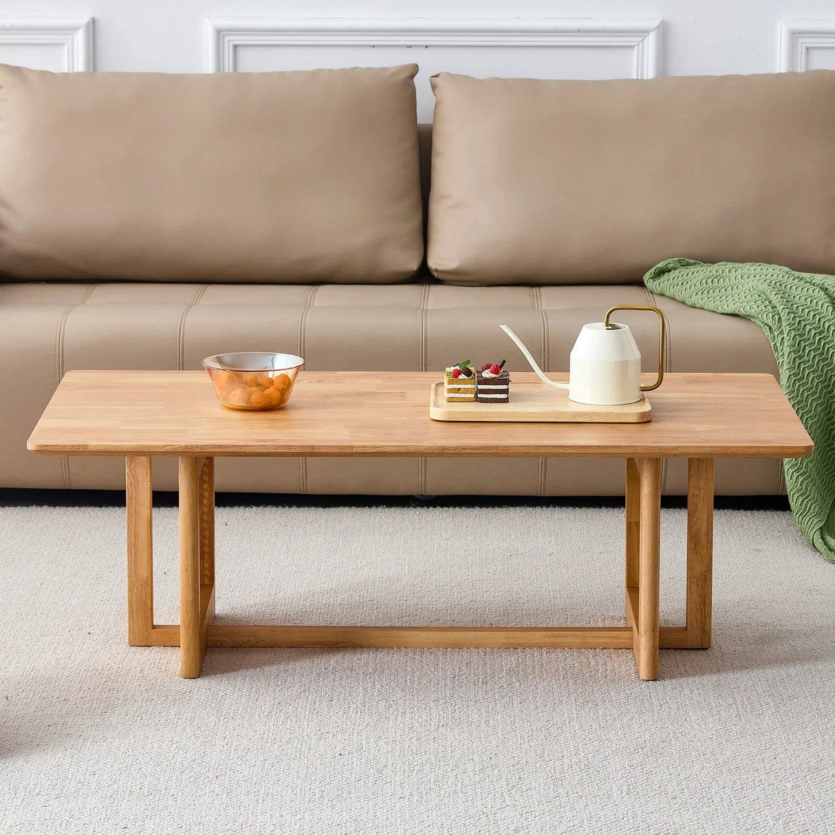 Coffee Table Solid Wood With Woven Rattan Panels Natural - Furniture Home Direct