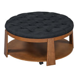 Round Ottoman Coffee Table Oversized Tufted Wood Base Black - Furniture Home Direct