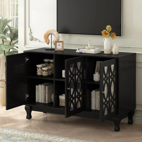 Modern Mirrored TV Stand, 3 Adjustable Shelves For Living Room - Furniture Home Direct