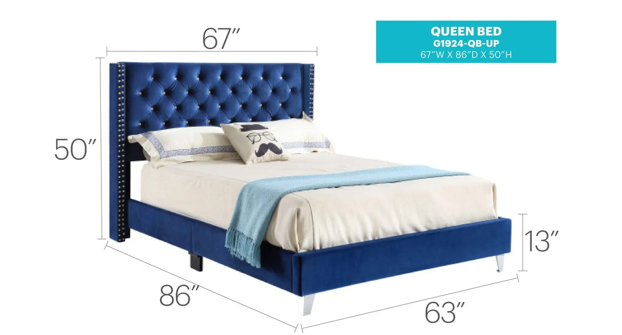 Upholstered Nailhead Trim Chic Bed - Furniture Home Direct
