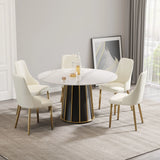 53.15" Modern Artificial Stone Round Panel Metal Iron Base Dining Table, Can Accommodate 6 People, (Not Including Chairs) - White / Black - Furniture Home Direct