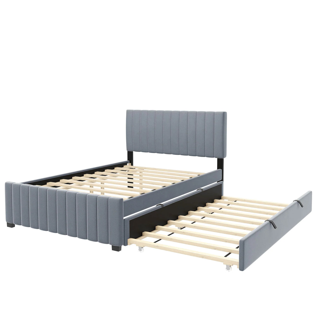 Elegant Upholstered Platform Bed With Twin Size Trundle - Furniture Home Direct