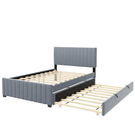 Elegant Upholstered Platform Bed With Twin Size Trundle - Furniture Home Direct