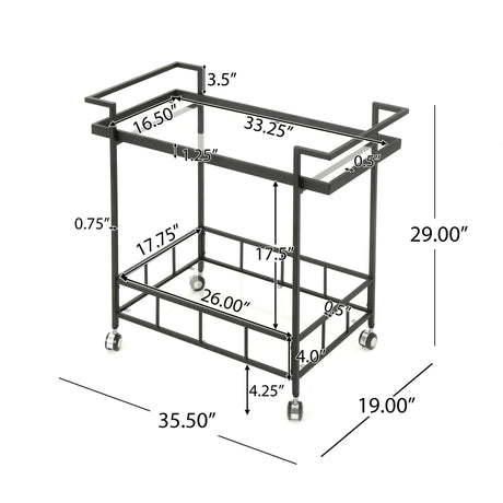 2 Tier Bar Cart, Utility Cart, Rolling Serving Cart, Kitchen Cart With Storage Shelves - Black