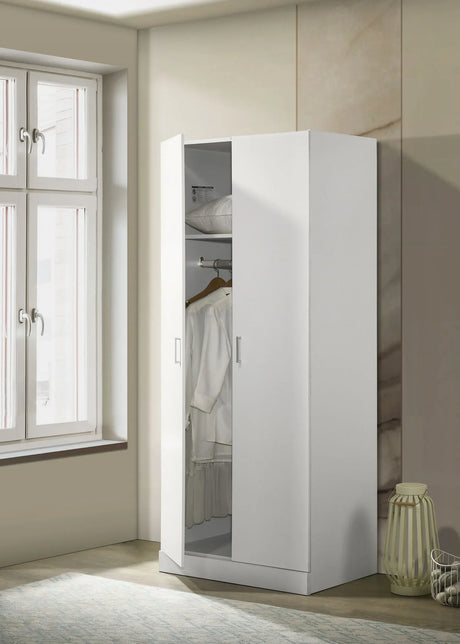 Michael - Double Door Wardrobe Cabinet Armoire With Shelf And Hanging Rod - White - Furniture Home Direct
