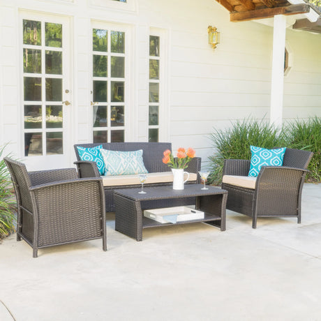 4 PC Outdoor Patio Set - Beige - Furniture Home Direct