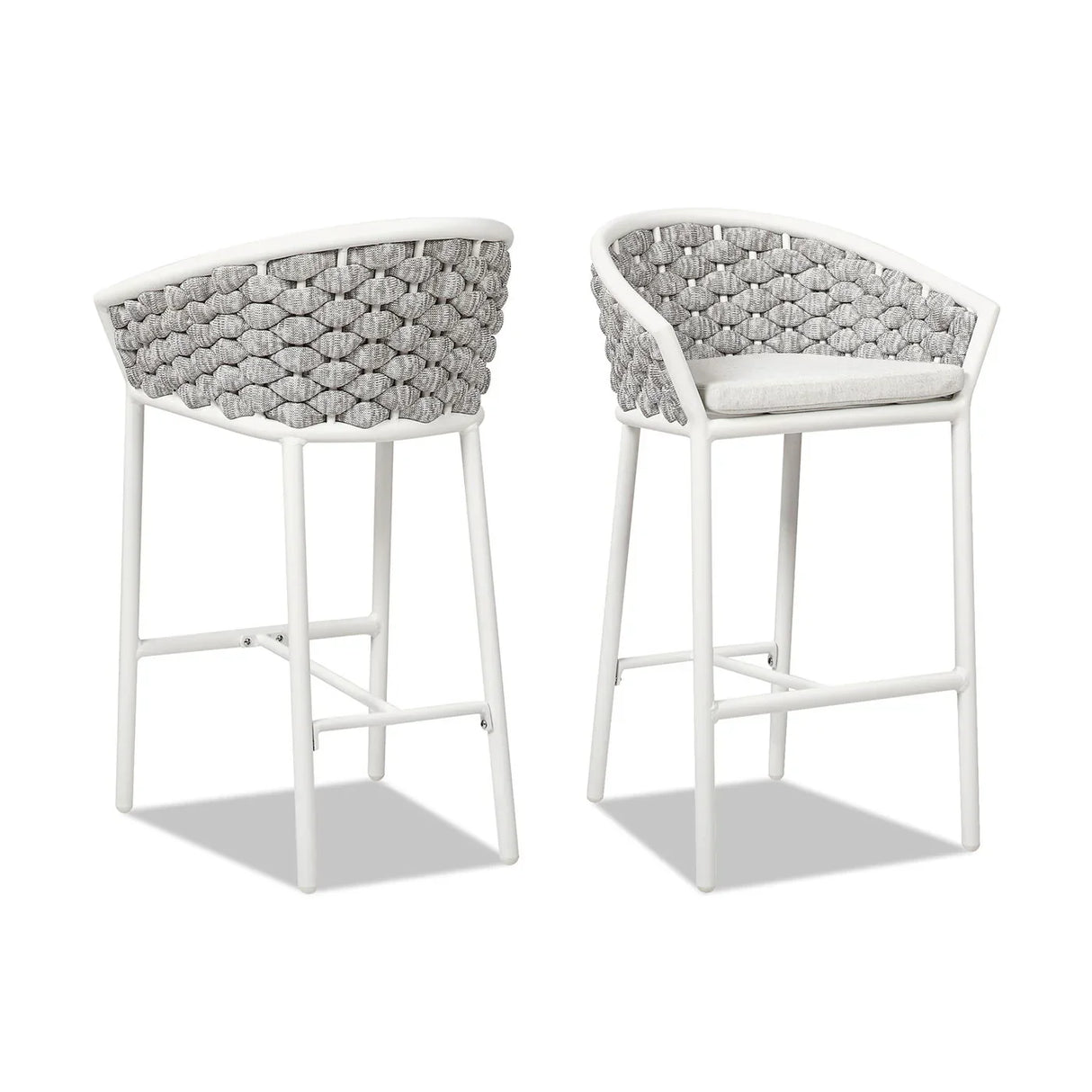 Rowan - Rope Barrel Low Back Patio Counter Stool (Set of 2) - Optic White - Furniture Home Direct