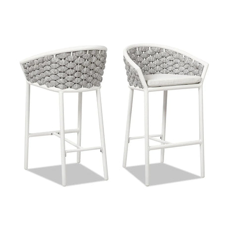Rowan - Rope Barrel Low Back Patio Counter Stool (Set of 2) - Optic White - Furniture Home Direct