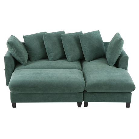 Upholstered L Shaped Sectional Sofa With Storage, Movable Ottoman, And 6 Throw Pillows - Furniture Home Direct