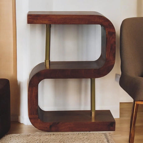 S Curve Brass Bedside Table - Dark Brown - Furniture Home Direct