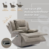 360° Swivel And Rocking Home Theater Recliner Manual Recliner Chair With A LED Light Strip For Living Room - Furniture Home Direct