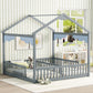 Double Twin House-Style Floor Bed With Fence, Guardrails, Without Door - Furniture Home Direct