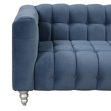 Modern 3-Living Room Set Including Sofa, love seat and Chair with solid wood legs, buttoned tufted backrest - Blue - Furniture Home Direct