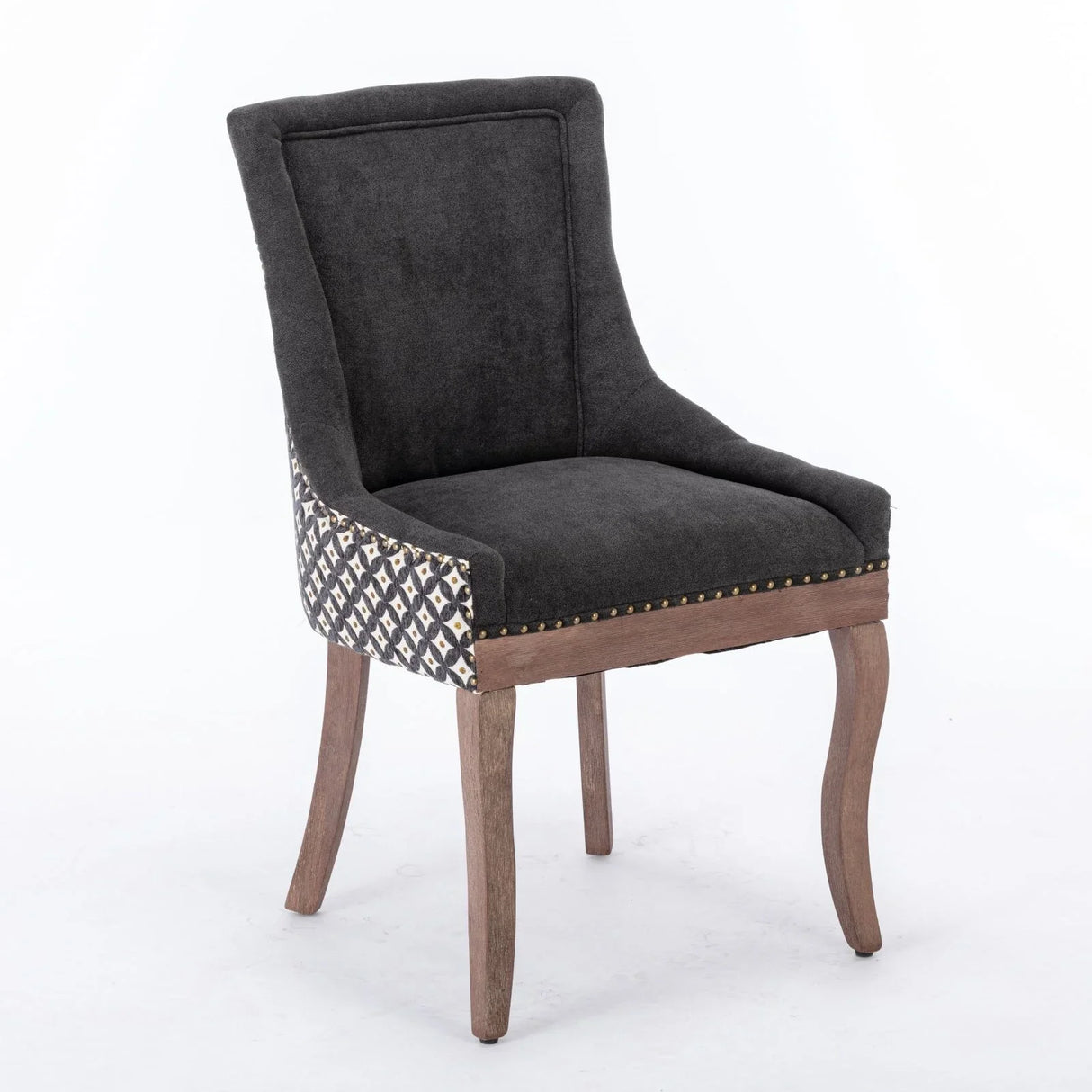 Ultra Side Dining Chair, Thickened Fabric Chairs With Neutrally Toned Solid Wood Legs, Bronze Nail Head (Set of 2) - Furniture Home Direct