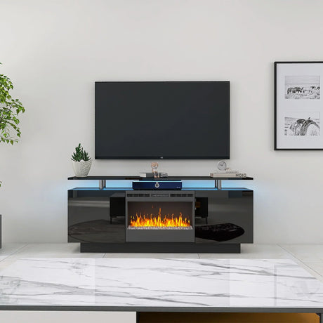 Large TV Cabinet With Fireplace Can Heating Change Color 9 Models 8 Levels Have LED Light - Black - Furniture Home Direct