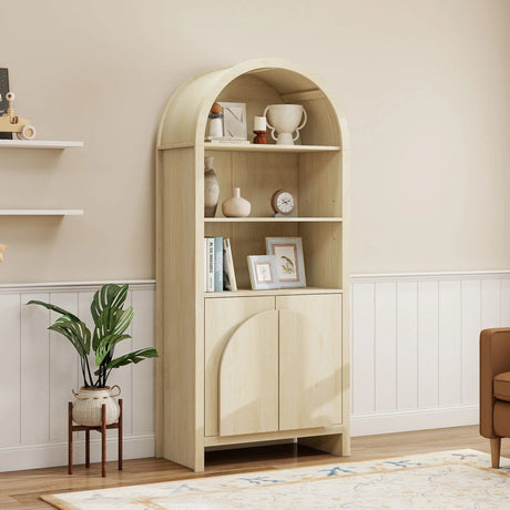 Arched Kitchen Pantry, Modern Farmhouse Wood Kitchen Storage Cabinets, Arched Storage Display Cabinet With Adjustable Shelves, Versatile Cupboard For Kitchen, Dining Room - Natural - Furniture Home Direct