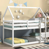 Twin Over Twin Loft Bed With Roof Design, Safety Guardrail, Ladder - Furniture Home Direct