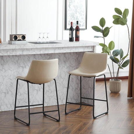 Vintage Style Armless Industrial Counter Stool With Metal Legs And Footrest For Kitchen Island, Cafe, Pub, Bar Counter (Set of 2) - Cream / Black