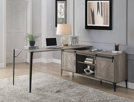Zakawani - Writing Desk With A Cabinet - Gray Oak / Black - Furniture Home Direct
