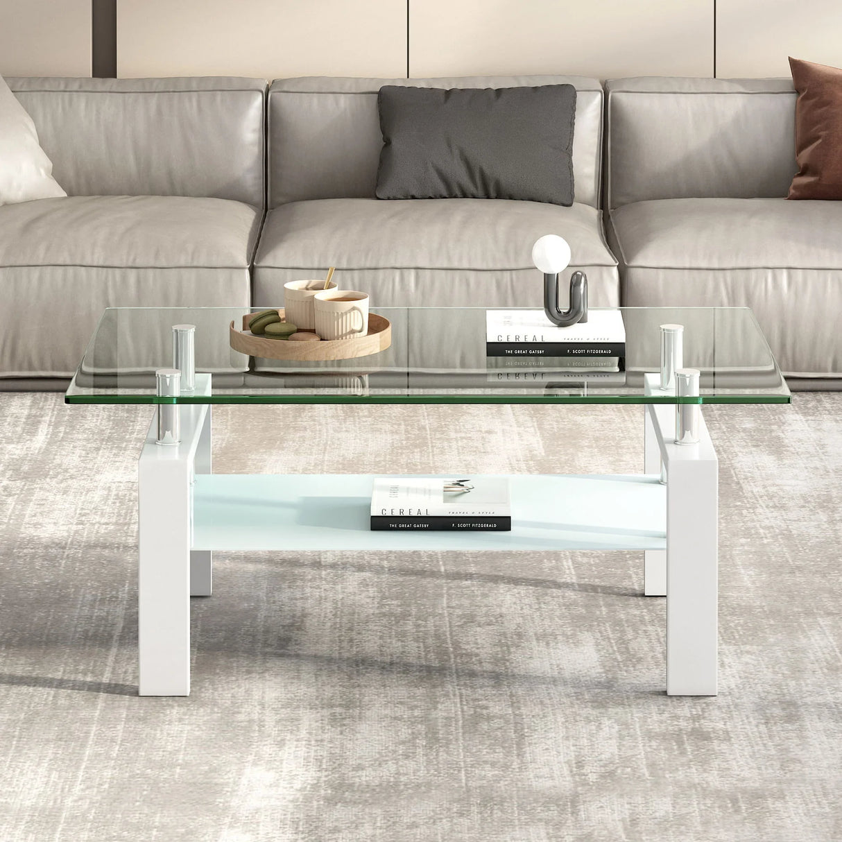 Tempered Glass Table With Storage - Furniture Home Direct