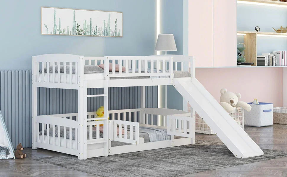Low Bunk Bed With Slide, Fence And Ladder - Furniture Home Direct