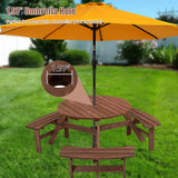6 Person Circular Outdoor Wooden Picnic Table For Patio, Backyard, Garden, Diy With 3 Built-In Benches, 1720Lb Capacity - Furniture Home Direct