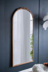 Hand Carved Rose Antique Mirror Frame, Large Arch Mirror Wall Decor For Living Room, Bathroom, Entryway - Brown - Furniture Home Direct