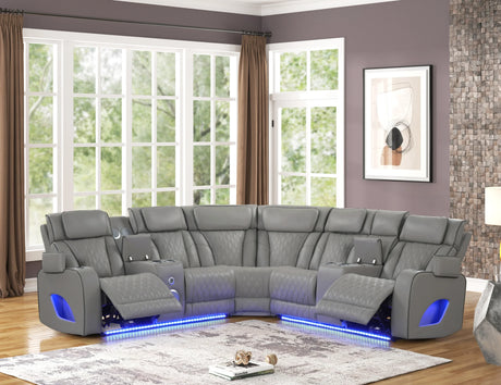 Fortuner Modern Power Reclining Sectional with Bluetooth and LED - Gray - Furniture Home Direct