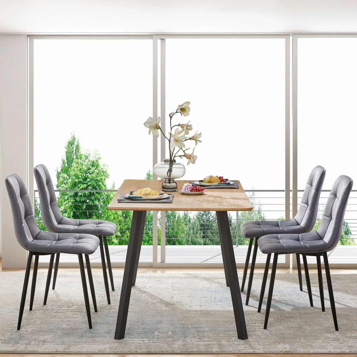 Mid-Century Modern Velvet Dining Chairs Set For Kitchen, Living Room - Furniture Home Direct