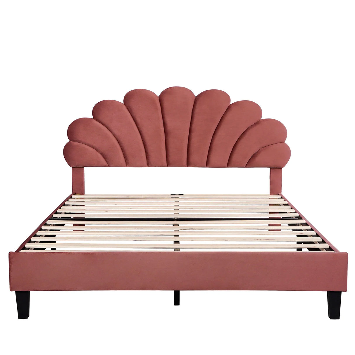 Upholstered Platform Bed With Flower Pattern Velvet Headboard - Furniture Home Direct