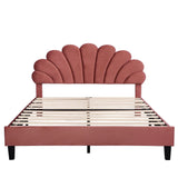 Upholstered Platform Bed With Flower Pattern Velvet Headboard - Furniture Home Direct