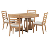 Dining Set Round Wood Table With Ladder Back Chairs Natural - Furniture Home Direct