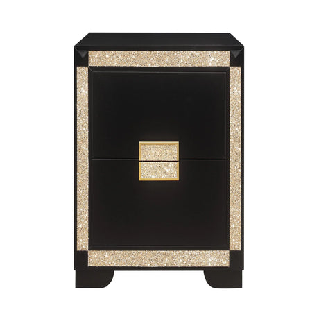 Lively - Nightstand With Glitter Detail And Thick Bar Handle Hardware - Black - Furniture Home Direct