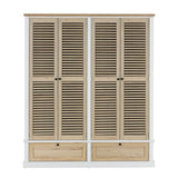 4 Shutter Door Wardrobe Armoire with 2 Drawers, Natural + White - Furniture Home Direct