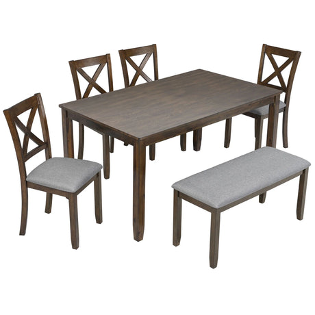 6 Pieces Kitchen Dining Set, Rectangular Wooden Dining Table With 4 Chairs And A Bench - Furniture Home Direct
