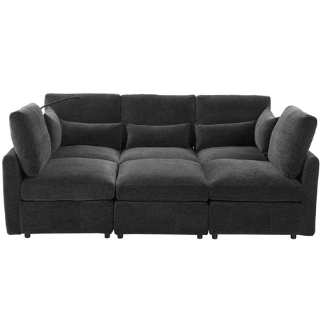 Modern Modular U-Shaped Sofa Bed With Movable Ottoman, USB Ports, Phone Holder - Furniture Home Direct