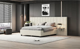 Queen Bed Upholstered Platform Tall Headboard Beige - Furniture Home Direct