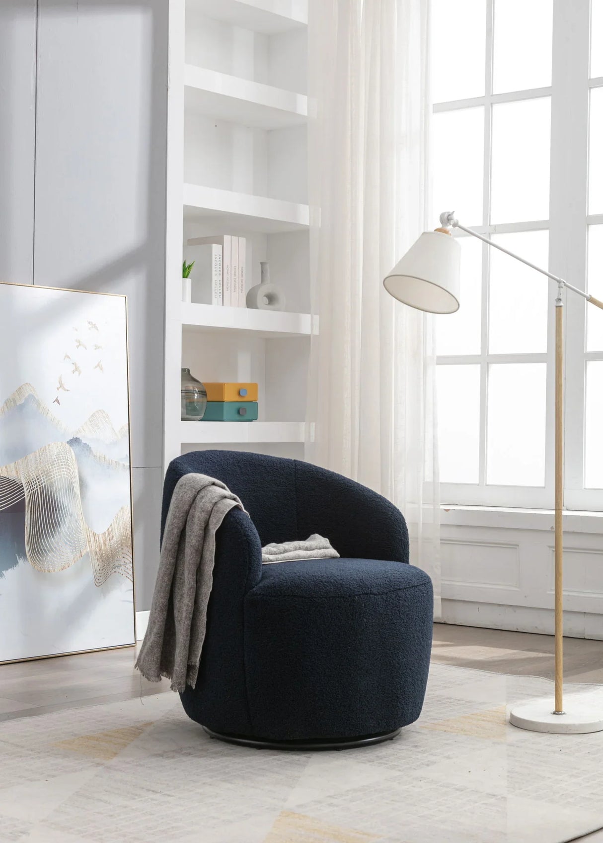 Teddy Fabric Swivel Accent Armchair Barrel Chair With Powder Coating Metal Ring - Furniture Home Direct