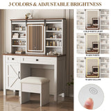 Vanity Desk With Sliding Mirror And LED Lights White - Furniture Home Direct