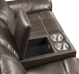 Lydia - Leather Aire Motion Loveseat With USB Console - Brown - Furniture Home Direct